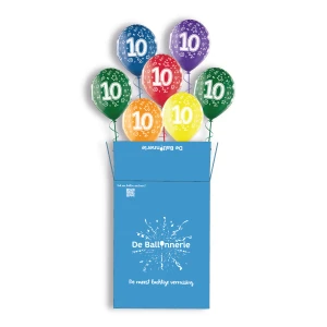 7 heliumballonnen in een doos | Colourful 10th Birthday