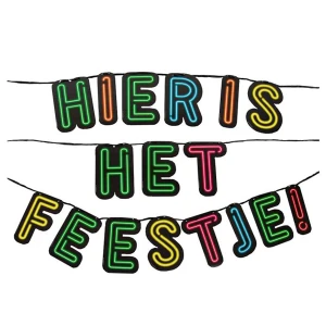 Paper Dreams letterslinger 'Hier is het feestje Neon' (5 meter)