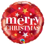 18 inch (46 cm) Qualatex Merry Christmas Stars Red folie ballon