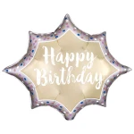 38 Inch (99 cm) Anagram Happy Birthday Satin Gold Burst folie ballon