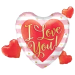 37 Inch (94 cm) Qualatex I Love You Pink Stripes & Hearts folie ballon