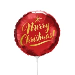 9 inch (23 cm) Qualatex Air-filled Christmas Gold Script Red folie ballon
