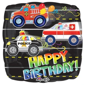 18 Inch (43 cm) Anagram Happy Birthday Rescue Vehicles folie ballon