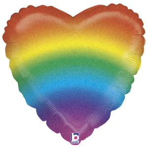 18 Inch (46 cm) Grabo Glitter Rainbow Heart folie ballon