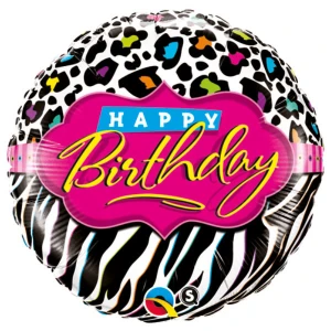 18 Inch (46 cm) Qualatex Birthday Leopard Zebra Patterns folie ballon