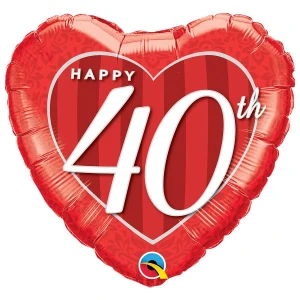 18 Inch (46 cm) Qualatex Happy 40th Damask Heart folie ballon