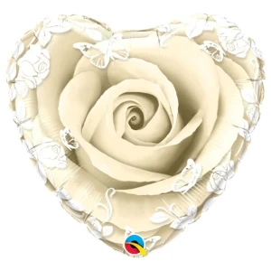 21 Inch (53 cm) Qualatex Ivory Wedding Rose Heart folie ballon