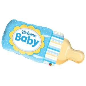 39 Inch (99 cm) Qualatex Welcome Baby Bottle Blue folie ballon