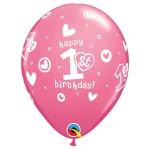 11 Inch (28 cm) Qualatex 1st Birthday Circle Hearts latex ballonnen
