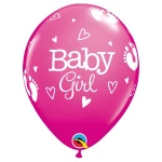 11 Inch (28 cm) Qualatex Baby Girl Footprints & Hearts ballonnen