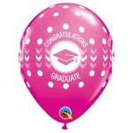 11 Inch (28 cm) Qualatex Congratulations Graduation Dots Wild Berry latex ballonnen