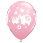 11 Inch (28 cm) Qualatex It's A Girl Elephants ballonnen