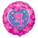 18 Inch (44 cm) Anagram Age 4 Pink Heart folie ballon