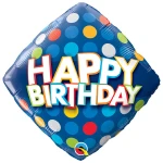 18 Inch (46 cm) Qualatex Birthday Blue & Colorful Dots folie ballon
