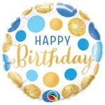 18 Inch (46 cm) Qualatex Birthday Blue & Gold Dots folie ballon