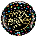 18 Inch (46 cm) Qualatex Birthday Gold Script & Dots folie ballon