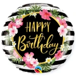 18 Inch (46 cm) Qualatex Birthday Hibiscus Stripes folie ballon