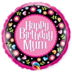18 Inch (46 cm) Qualatex Birthday Mum Pink & Floral Border folie ballon