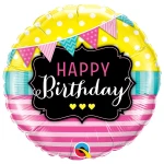 18 Inch (46 cm) Qualatex Birthday Pennants & Pink Stripes folie ballon