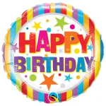 18 Inch (46 cm) Qualatex Birthday Stripes & Stars folie ballon