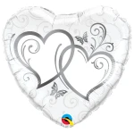 18 Inch (46 cm) Qualatex Entwined Hearts Silver folie ballon