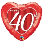 18 Inch (46 cm) Qualatex Happy 40th Damask Heart folie ballon