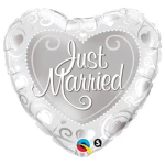 18 Inch (46 cm) Qualatex Just Married Hearts Silver folie ballon