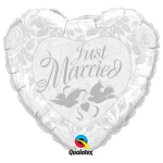 18 Inch (46 cm) Qualatex Just Married Pearl White & Silver folie ballon