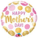 18 Inch (46 cm) Qualatex Mother's Day Pink & Gold Dots folie ballon