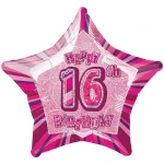 20 Inch (51 cm) Unique Pink 16th Birthday Star folie ballon