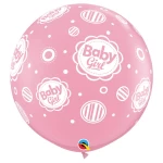 3 ft (90 cm) Qualatex Baby Girl Dots latex ballonnen