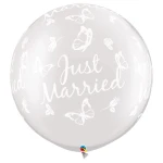 30 inch (76 cm) Qualatex Just Married Butterflies latex ballonnen
