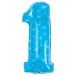 34 Inch (86 cm) Qualatex Number One Blue Stars folie ballon