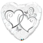 36 Inch (91 cm) Qualatex Entwined Hearts Silver folie ballon
