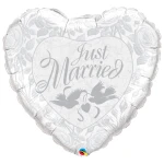 36 Inch (91 cm) Qualatex Just Married Pearl White & Silver folie ballon