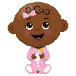 38 Inch (96 cm) Qualatex Baby Girl - Dark Skin Tone folie ballon
