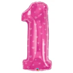 34 Inch (86 cm) Qualatex Number One Pink Hearts folie ballon