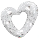 42 Inch (106 cm) Qualatex Hearts & Filigree Pearl White folie ballon