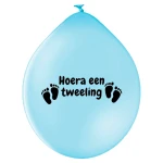 B95 (28 cm) De Ballonnerie Hoera Een Tweeling Jongen kopdruk latex ballonnen