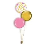Folieballonboeket 16 Pink & Gold Dots (#88172)
